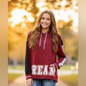 No Boundaries dark red hooded long sleeved sweater, drawstring, dream print, S